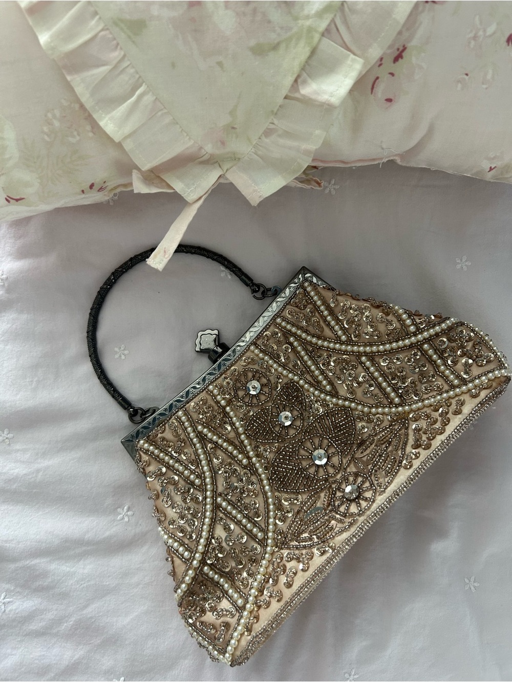 Beaded Pearl-Embellished Evening Clutch - Gold - Picture 3 of 5